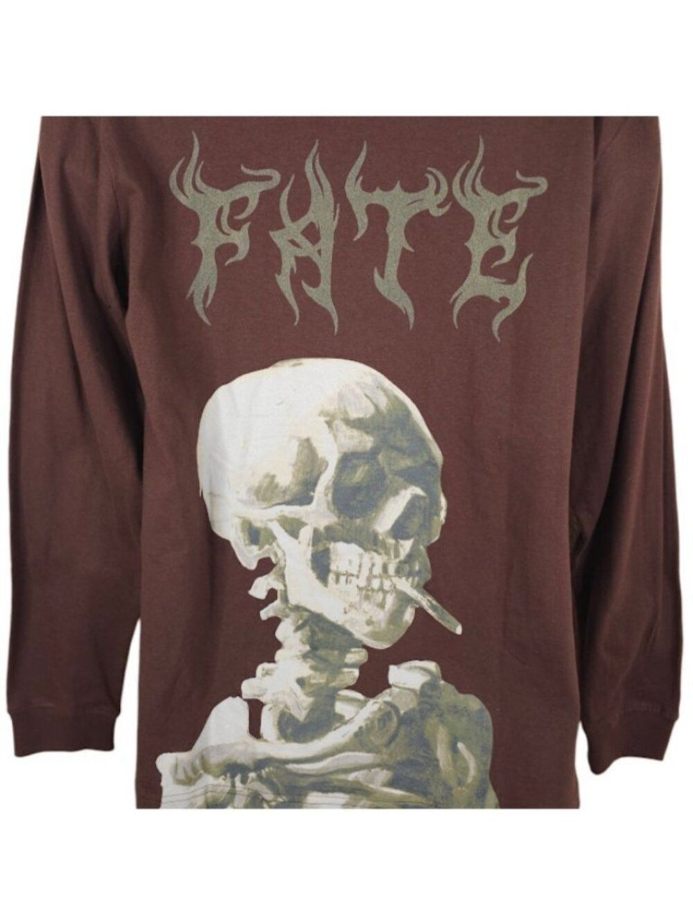 Smoking Skeleton T Shirt Mens Size Small Brown Skull Fate Cannabis